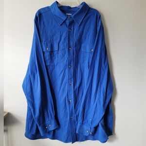 King Size 3XL Tall Long Sleeve Shirt Blue Button Up Flannel